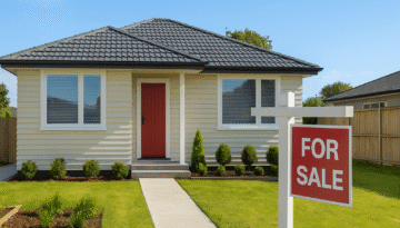 pre-sale property makeover. ChatGPT said: Alt text: "Well-maintained single-storey New Zealand home with fresh paint, red front door, tidy garden, and a large 'For Sale' sign on the front lawn.