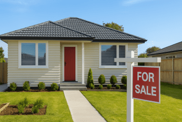 pre-sale property makeover. ChatGPT said: Alt text: "Well-maintained single-storey New Zealand home with fresh paint, red front door, tidy garden, and a large 'For Sale' sign on the front lawn.